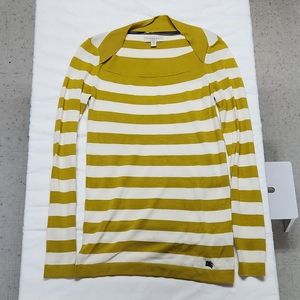 Burberry London Slah Neck Silk Striped Sweater